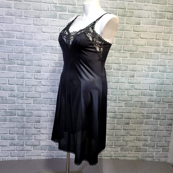 Vintage Maidenform 38 Full Black Slip Lingerie Something Special Nylon Lace - Picture 4 of 9